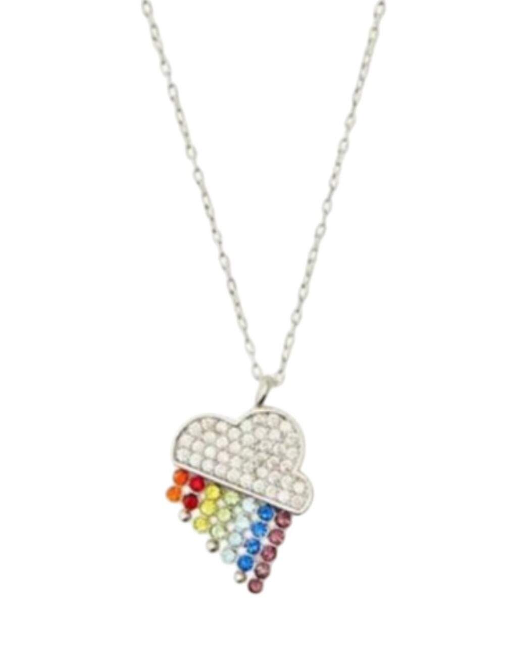 Kate Spade ♠️ New York Crystal Rainbow Cloud Pendant Sliver Necklace - Picture 3 of 4